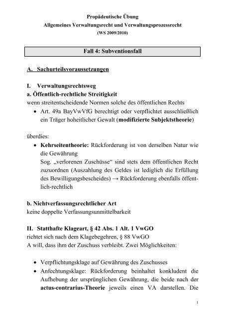 Fall 4: Subventionsfall A. Sachurteilsvoraussetzungen I ...