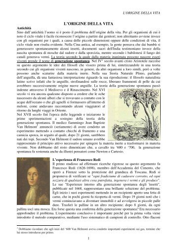 L'ORIGINE DELLA VITA