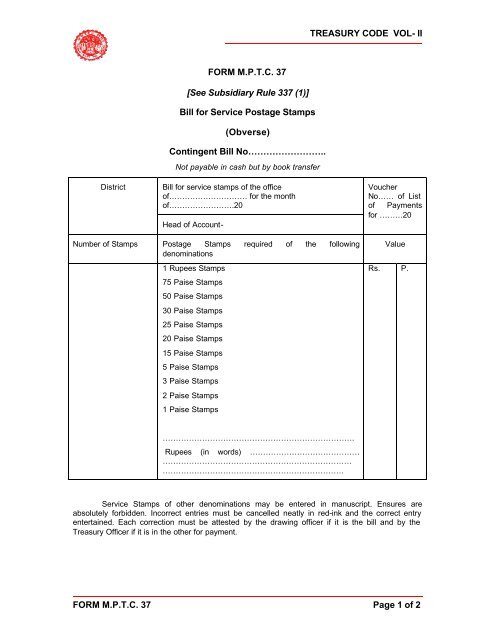 TREASURY CODE VOL- II FORM M.P.T.C. 37 ... - Mptreasury.org