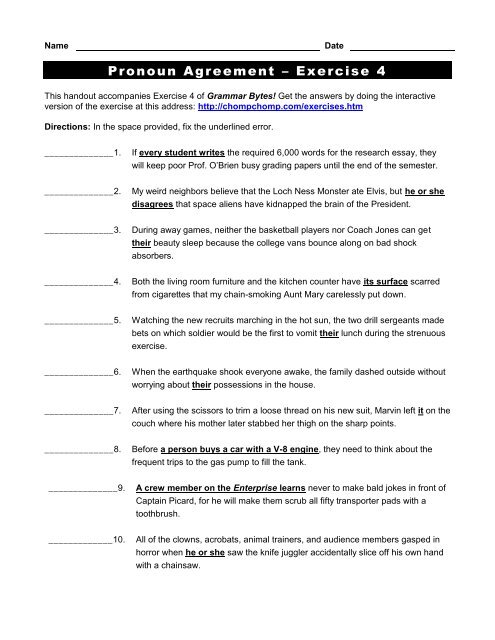 Pronoun Agreement â€“ Exercise 4 - Grammar Bytes!