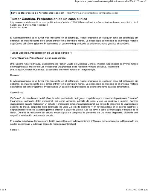 Tumor Gastrico. Presentacion de un caso clinico - Salamandra