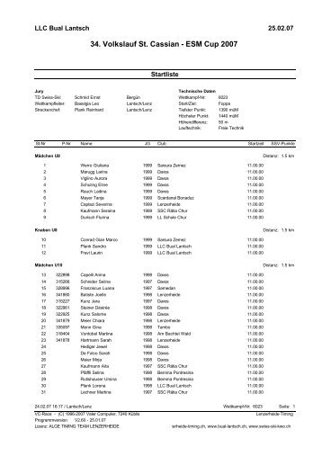 SSV LL Startliste - Lenzerheide