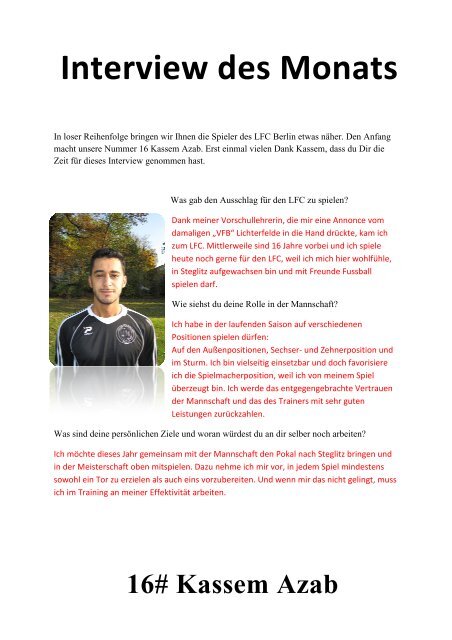 16# Kassem Azab Interview des Monats - LFC Die Dritte