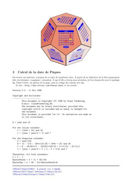 Calculer un calendrier avec LATEX, le dessiner en 3D avec PSTricks