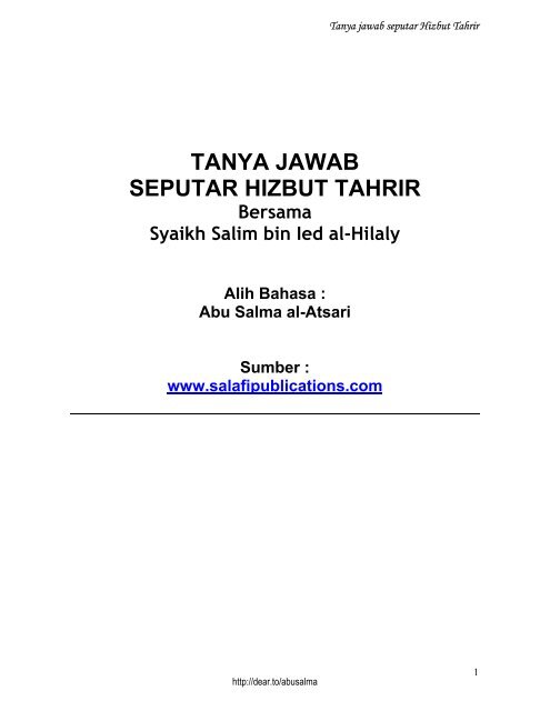 TANYA JAWAB SEPUTAR HIZBUT TAHRIR