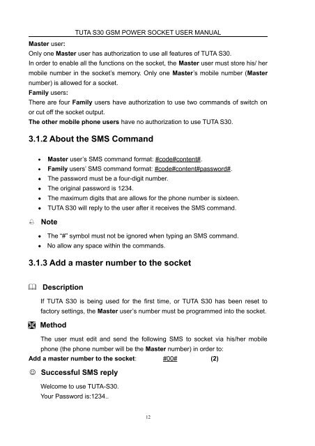 TUTA S30 GSM Power Socket User Manual