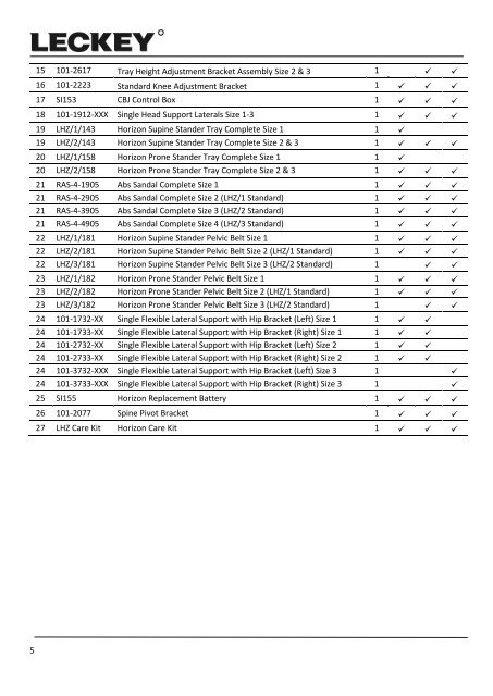 HORIZON STANDER Spare Parts Catalogue - Leckey