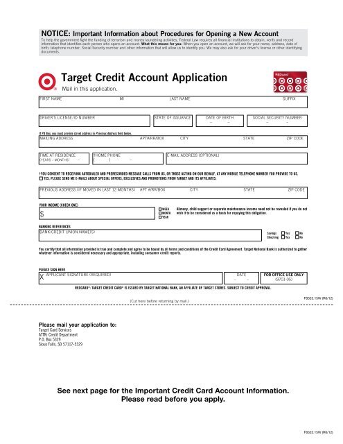 Target Credit Account Application