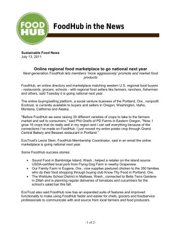 Online regional food marketplace to go national next year - FoodHub