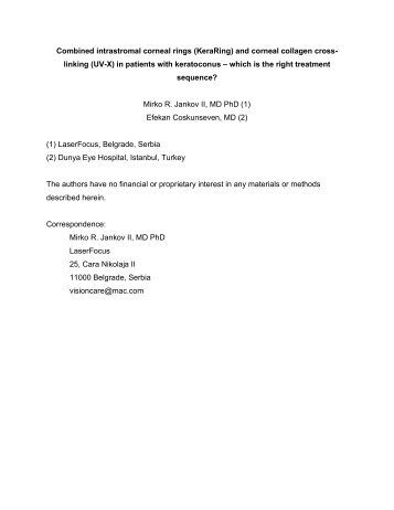 Combined intrastromal corneal rings  (KeraRing) and ... - LaserFocus