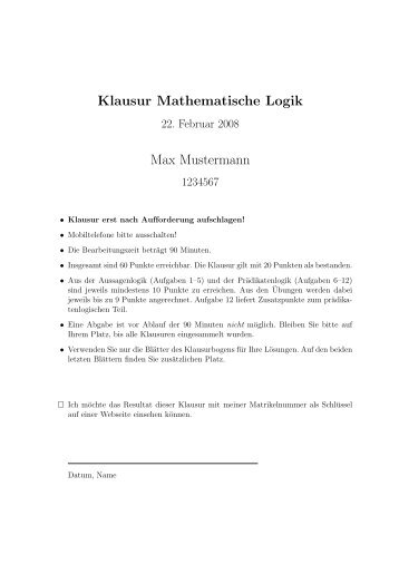Klausur - Logik und Sprachtheorie / Mathematische Logik