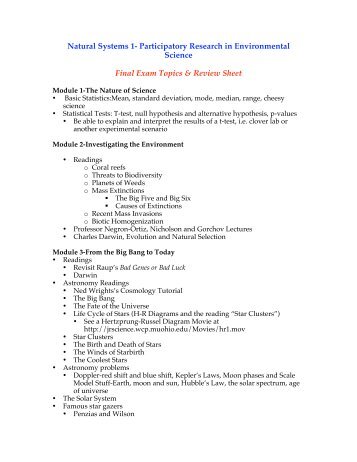 Final Exam Review Sheet