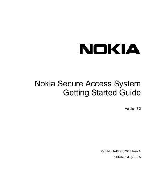 Nokia Secure Access System Getting Started Guide - Check Point