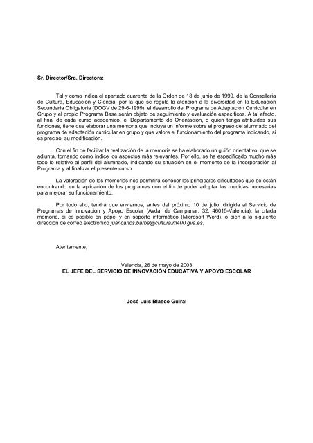 Sr. Director/Sra. Directora: Tal y como indica el apartado ... - CCOO