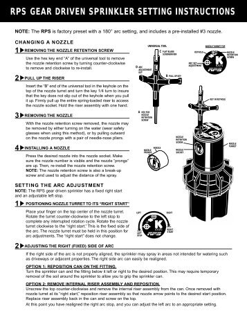 RPS GEAR DRIVEN SPRINKLER SETTING INSTRUCTIONS