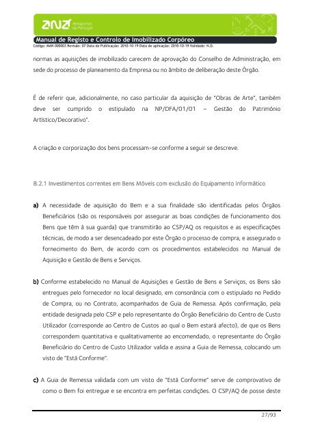 Manual de Registo e Controlo de Imobilizado CorpÃ³reo - ANA ...