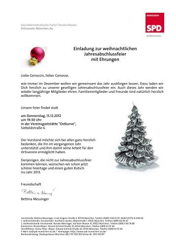 Einladung zur weihnachtlichen Jahresabschlussfeier mit Ehrungen