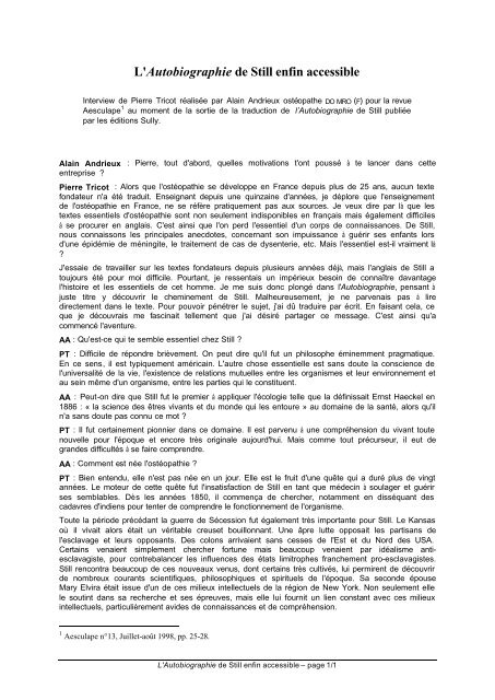 L'Autobiographie de Still enfin accessible - Approche tissulaire de l ...