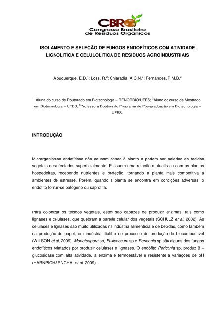 isolamento e seleção de fungos endofíticos com atividade lignolítica ...