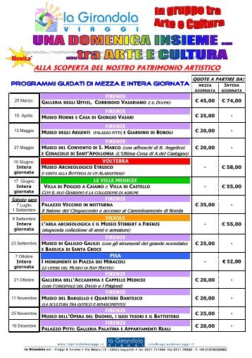 ARTE E CULTURA elenco - La Girandola Viaggi