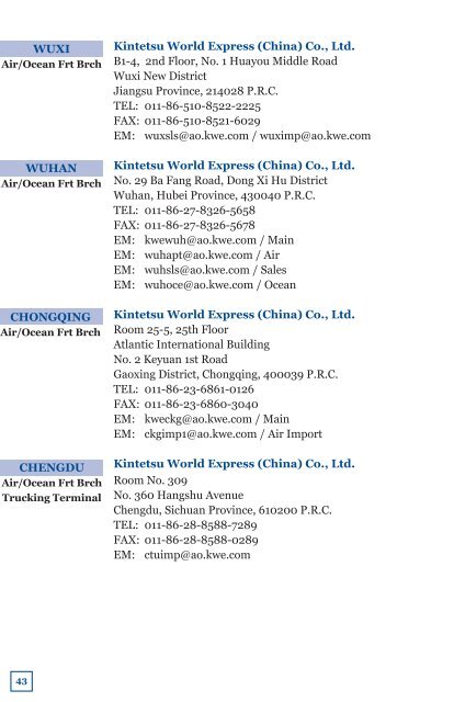 Contact Directory - Kintetsu World Express