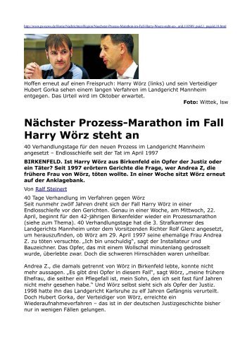 Nächster Prozess-Marathon im Fall Harry Wörz steht an