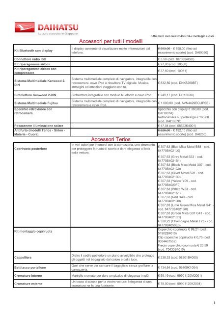 Scarica il listino degli Accessori originali in formato PDF - Daihatsu