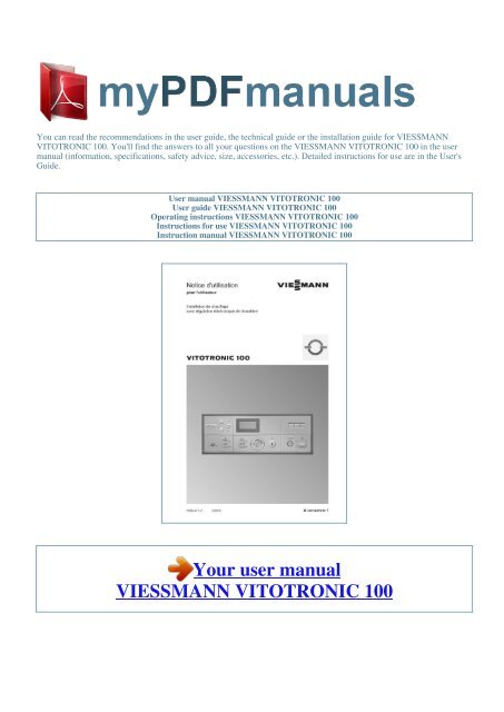User manual VIESSMANN VITOTRONIC 100 - MY PDF MANUALS