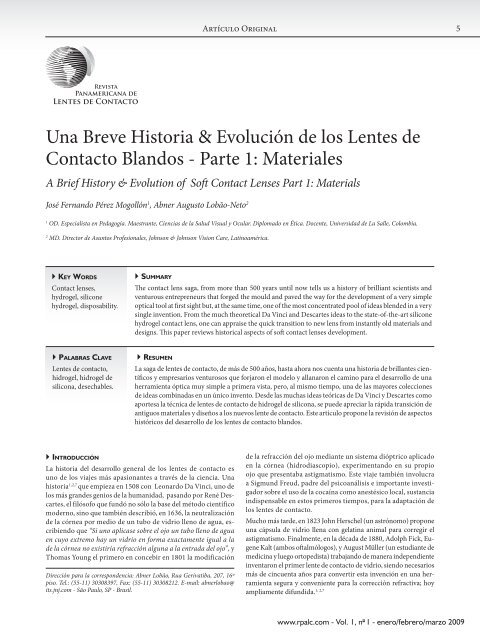 Una Breve Historia &amp; EvoluciÃ³n de los Lentes de Contacto Blandos ...