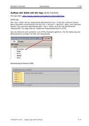 Aufbau der Seite mit div-tag (ohne Frames)