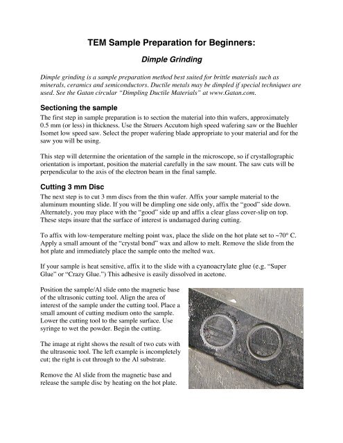 TEM Sample Preparation for Beginners: - The Institute of Material 