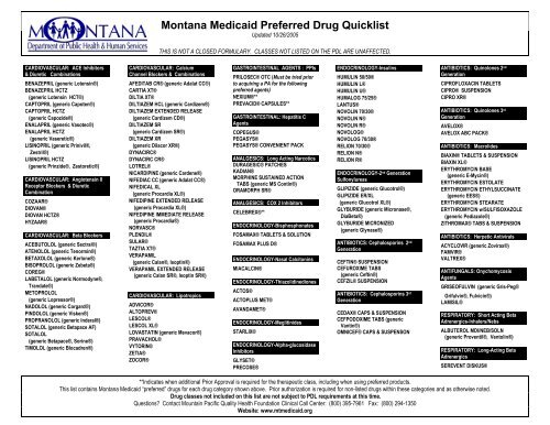Montana Medicaid Preferred Drug Quicklist