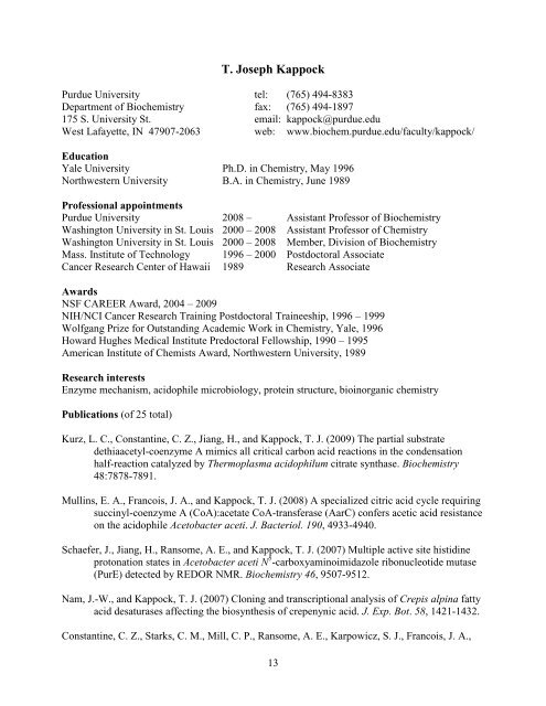 T Joseph Kappock Purdue University