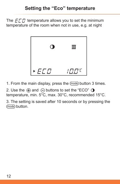 Climapro room thermostat - user's manual