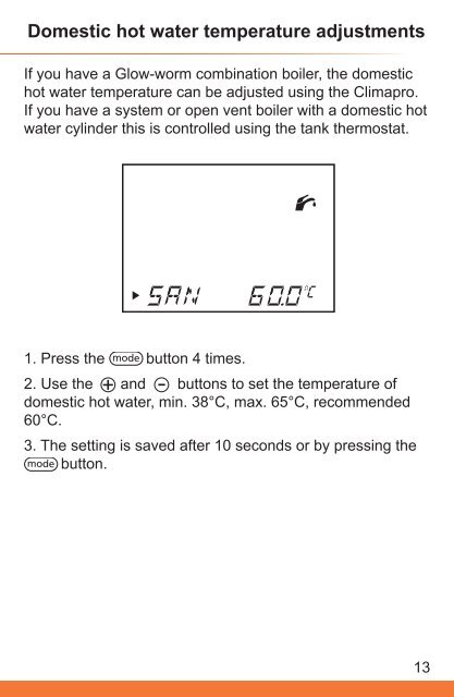 Climapro room thermostat - user's manual