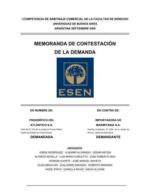 memoranda de contestación de la demanda - Facultad de Derecho ...