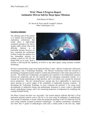 NIAC Phase I Progress Report Antimatter Driven Sail for Deep ...