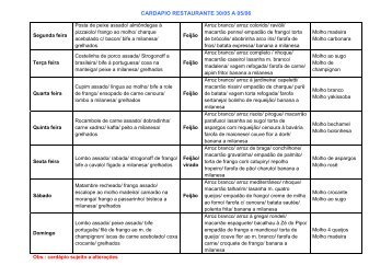 CARDAPIO RESTAURANTE 30/05 A 05/06