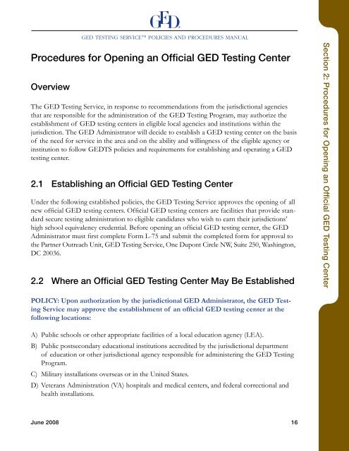 GED Testing Service Policies and Procedures Manual - acces