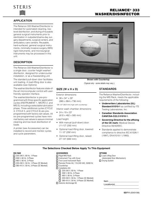 RELIANCE® 333 WASHER/DISINFECTOR - Steris