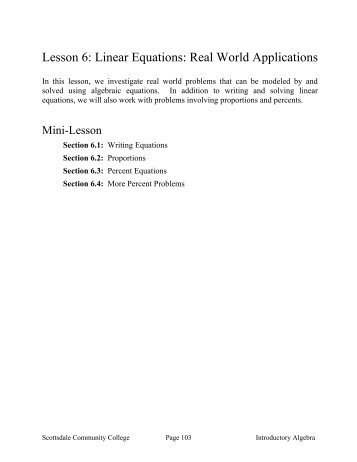 Linear Equations: Real World Applications - Scottsdale Community ...