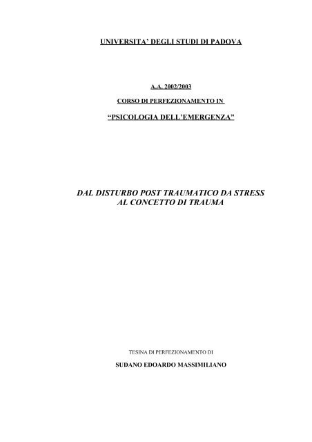 dal disturbo post traumatico da stress al concetto di trauma