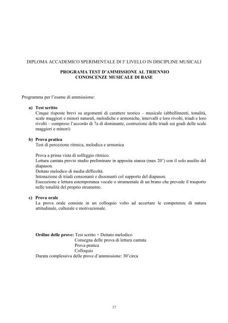 corsi di diploma accademico di primo livello - Conservatorio Steffani