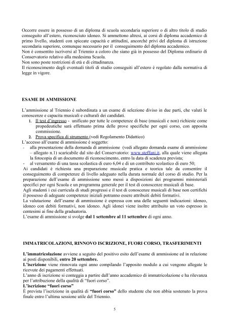 corsi di diploma accademico di primo livello - Conservatorio Steffani