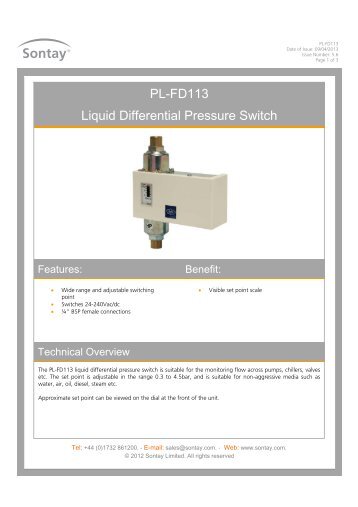 PL-FD113 Liquid Differential Pressure Switch - Sontay