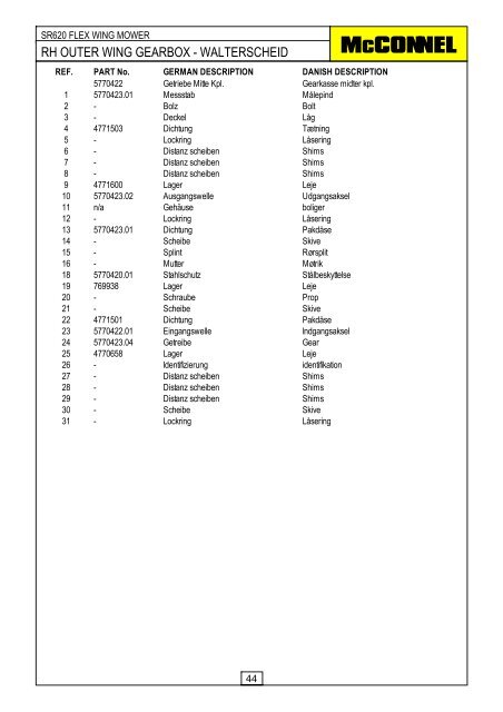 SR620 Flex Wing Mower - Parts Manual - McConnel