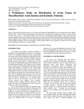 A Preliminary Study on Distribution of Avian Fauna of Muzaffarabad ...