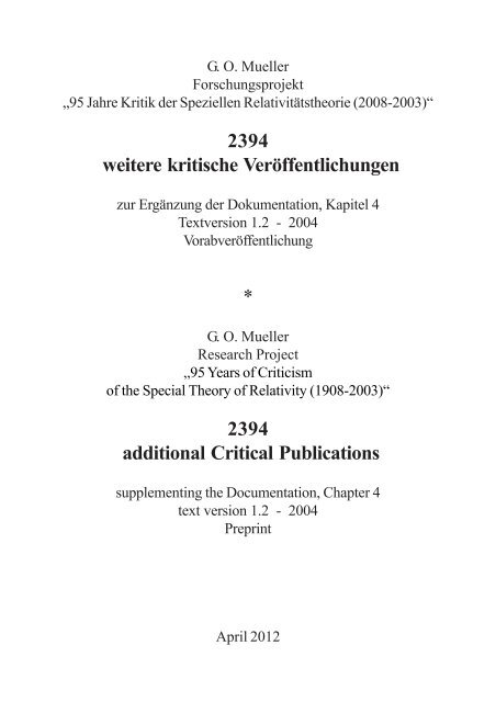 2394 weitere kritische Veröffentlichungen - Kritische Stimmen zur ...