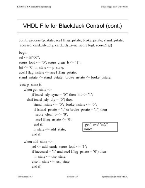 Logic Synthesis with VHDL System Synthesis Bob Reese Electrical ...