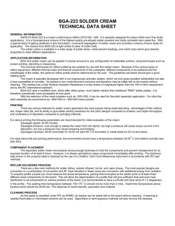 BGA-223 SOLDER CREAM TECHNICAL DATA SHEET